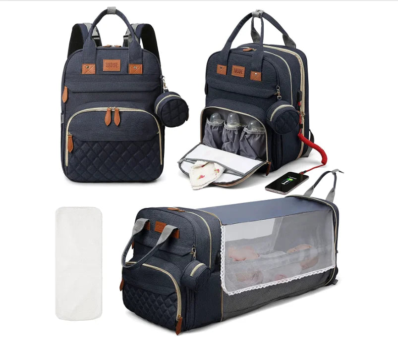 Sac à langer 3-en-1 multifonction – Lit pliable, rangement isotherme et port USB
