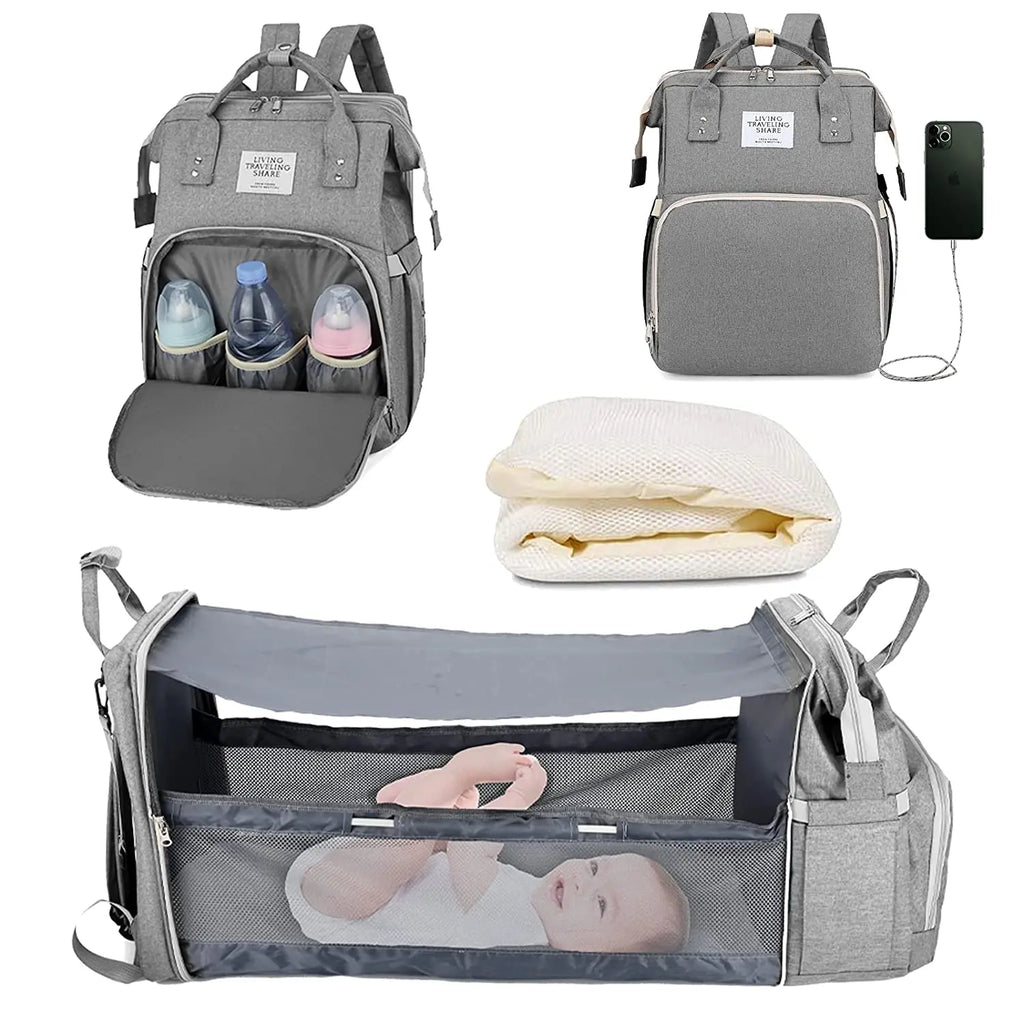 Sac à langer 3-en-1 multifonction – Lit pliable, rangement isotherme et port USB