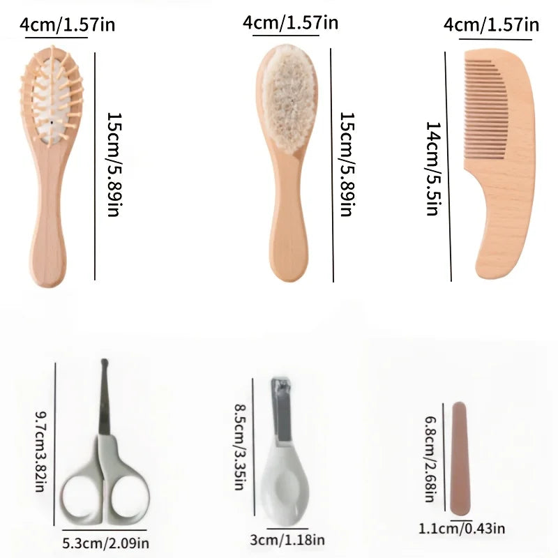 Kit de soins bébé 6 pièces – Brosses, peigne, ciseaux, lime et accessoires dans une trousse pratique