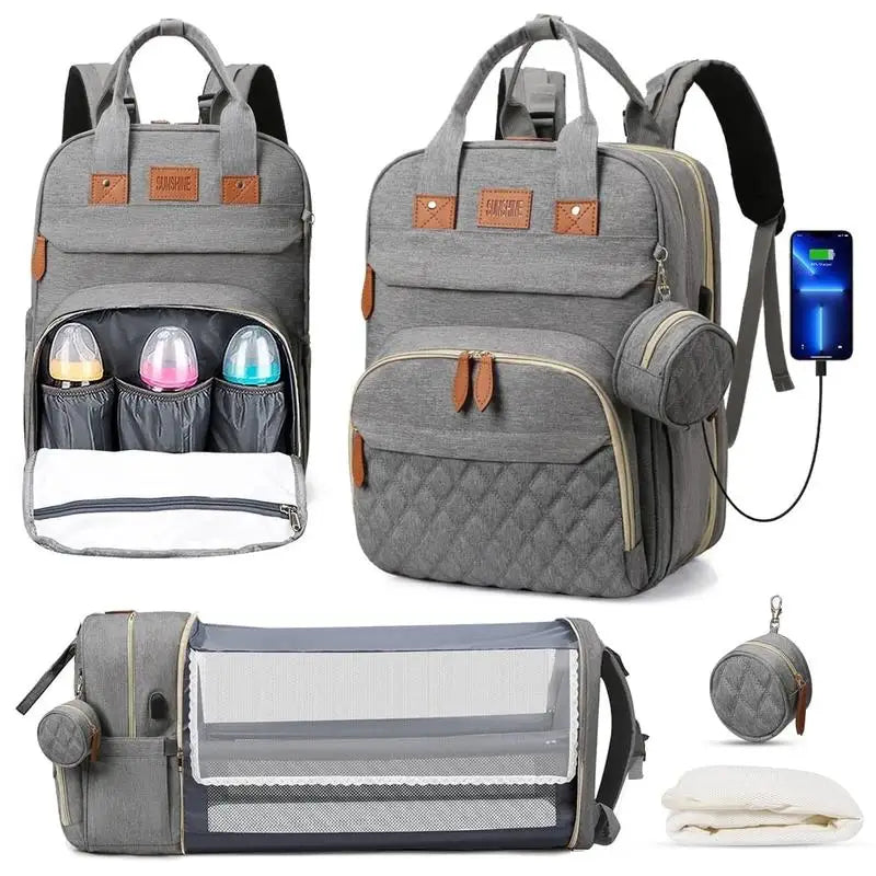 Sac à langer 3-en-1 multifonction – Lit pliable, rangement isotherme et port USB