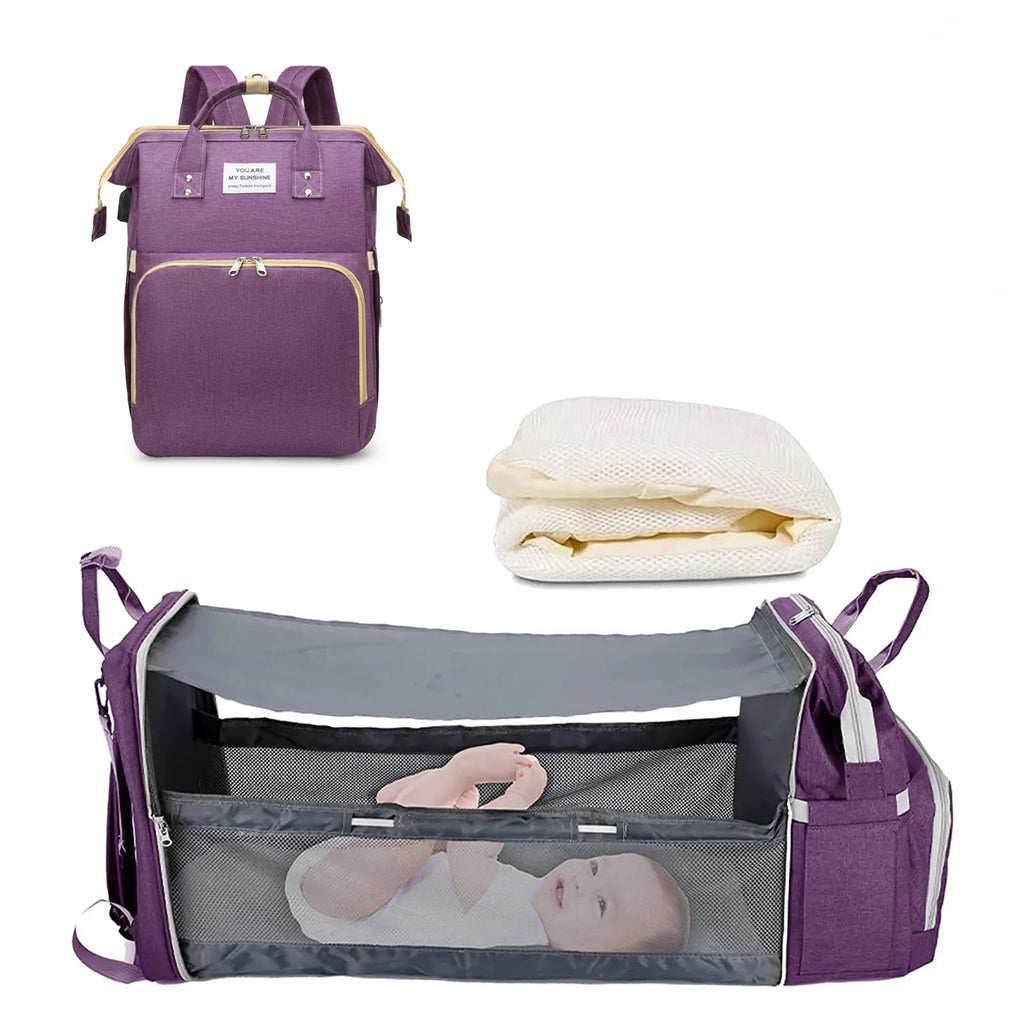 Sac à langer 3-en-1 multifonction – Lit pliable, rangement isotherme et port USB