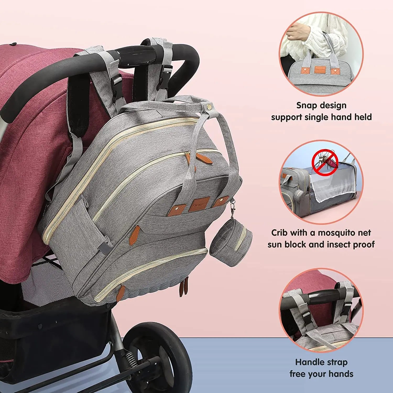 Sac à langer 3-en-1 multifonction – Lit pliable, rangement isotherme et port USB