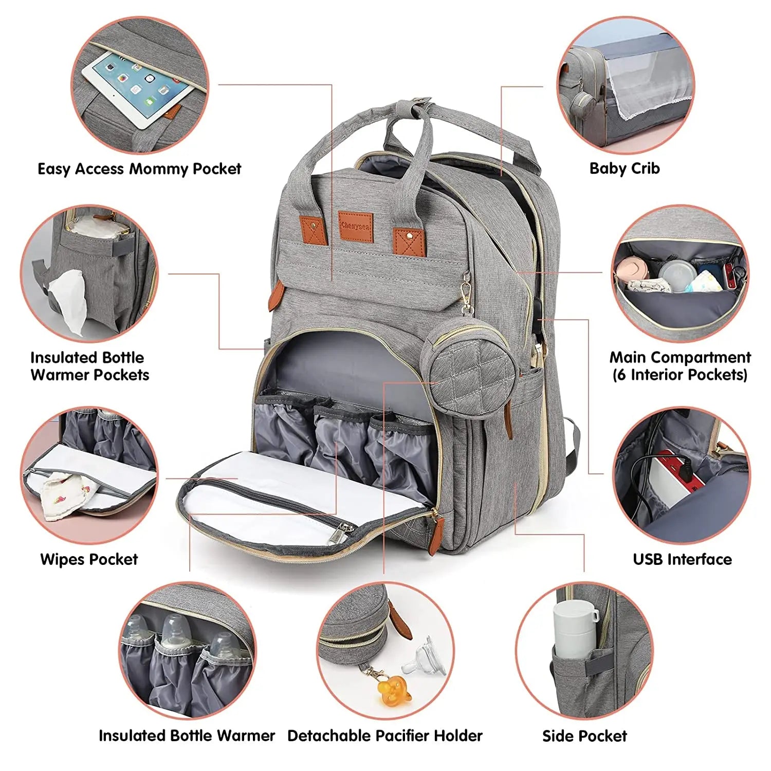 Sac à langer 3-en-1 multifonction – Lit pliable, rangement isotherme et port USB